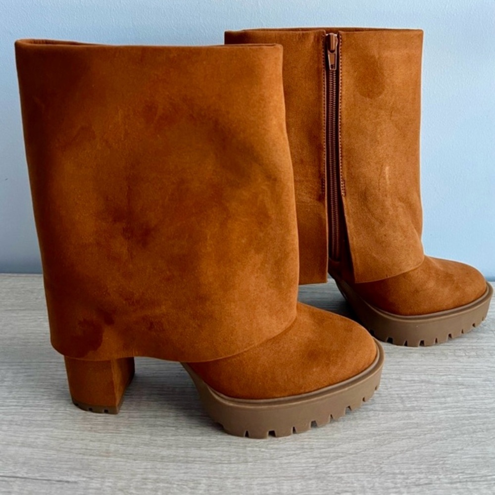 I.N.C. Suede Acelina Fold-Over Cuffed platform Dress heel Booties Size 8 NWT - Picture 7 of 17